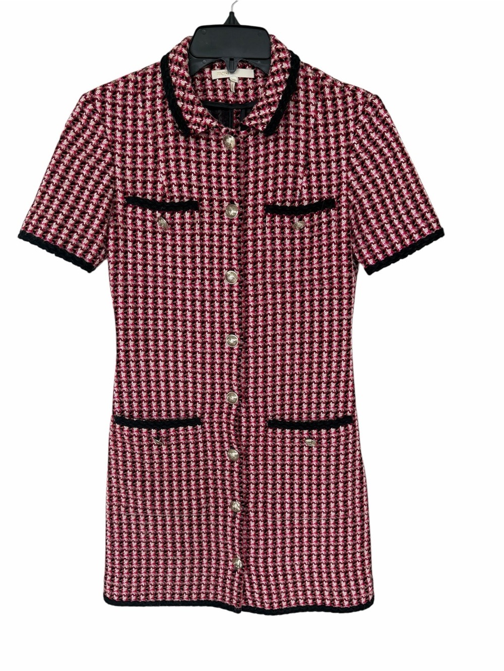 ✅ Maje Red and Black Tweed Short-Sleeve Mini Dress size 36 fits like S